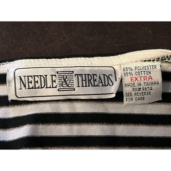 Needle & Threads Shirt Womens XL Black White Striped Nautical Anchor Embroidered - Picture 7 of 8